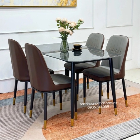 BỘ BÀN ĂN 4 GHẾ MONET KHÔNG TAY MẶT ĐÁ CERAMIC - BBA43