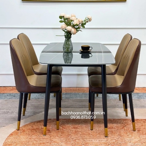 BỘ BÀN ĂN 4 GHẾ MONET KHÔNG TAY MẶT ĐÁ CERAMIC - BBA43