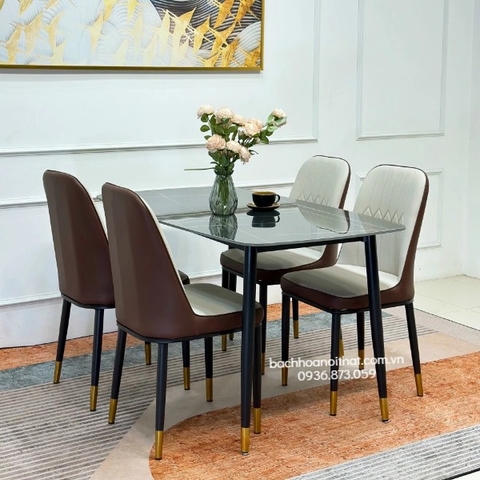 BỘ BÀN ĂN 4 GHẾ MONET KHÔNG TAY MẶT ĐÁ CERAMIC - BBA43