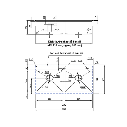 Chậu inox Luxta LC9648-3.0