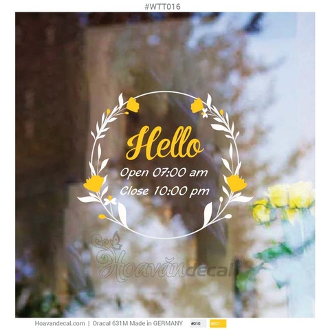 Decal Dán Kính Open/Close Store chữ Hello