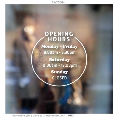 Decal  Dán Kính Giờ Mở Cửa Custom Opening Hours