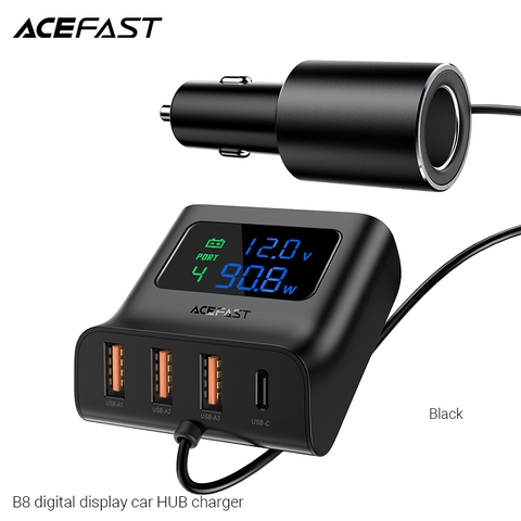 Sạc Hub ô tô ACEFAST 90W 4 cổng 3xUSB-A + USB-C có đèn hiển thị - B8