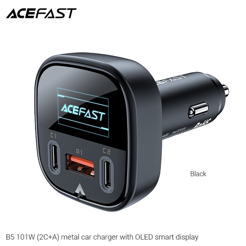 Sạc ô tô ACEFAST 101W 3 cổng 2xUSB-C + USB-A có đèn hiển thị - B5