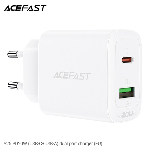 Sạc ACEFAST PD3.0 20W 2 cổng USB-C+USB-A (EU) - A25