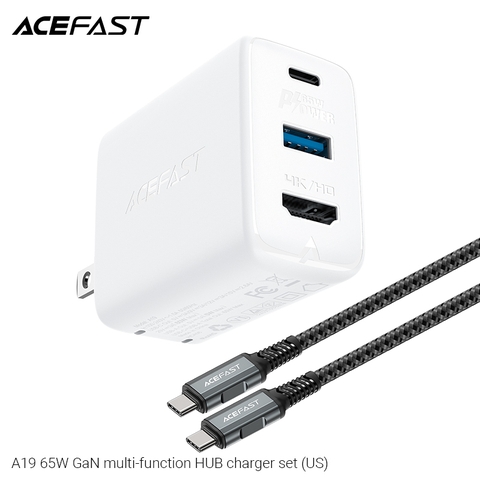 Sạc ACEFAST GaN 65W cổng USB-C + USB-A + HUB (US) - A19