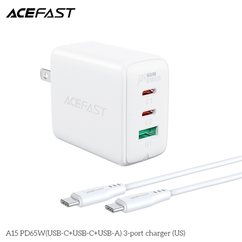Sạc ACEFAST PD3.0 65W 3 cổng USB-C+USB-C+USB-A (US) - A15