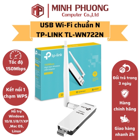 Bộ Chuyển Đổi USB Wi-Fi TP-Link TL-WN722N Tốc độ 150Mbps