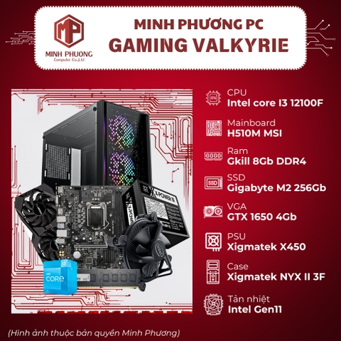 Bộ máy tính bàn - linh kiện PC Gaming (I3-12100F/ 2x8GB/ SSD 256GB/ GTX 1650/ No OS)