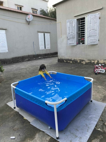 Bể bơi trẻ em khung kim loại lắp ghép KT 1.3x1.3x0.6