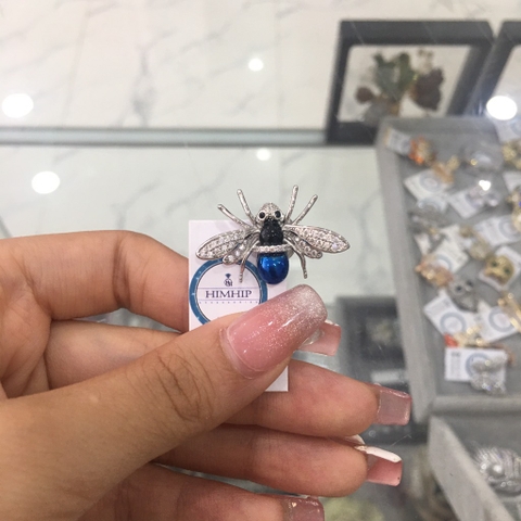 Pin cài cúc con ong đính đá nam nữ đáng yêu 2*3cm