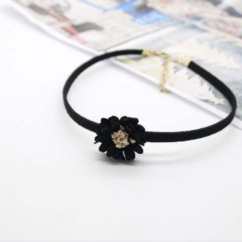 Choker đen mảnh đính hoa vải màu ngẫu nhiên 0.5*(30+8)cm