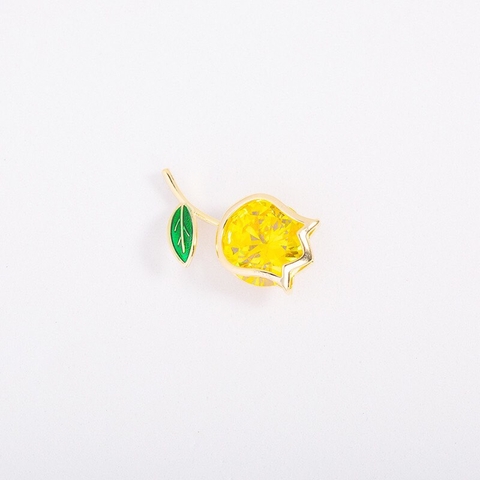 Pin Cài Cúc Hình Bông Hoa Tulip Đính Đá Vàng Sang Trọng 2.3*1.5cm