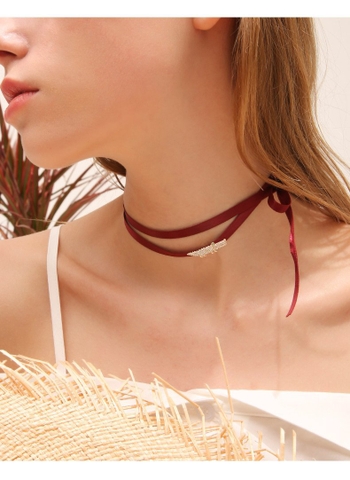 Choker dây vải suông dài tự thắt mặt cá sấu Lacoste đính đá phale cao cấp