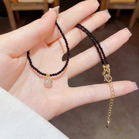 Vòng Cổ Choker Đá Đen 2ly Mix Mặt Đá Phale 34*5cm