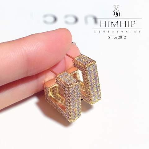 Khuyên Tai Hợp Kim Cao Cấp Hình Thoi Mix Đá Sang Trọng 1.5*2.3cm