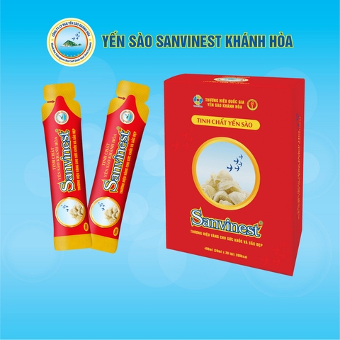 Tinh chất Yến sào Khánh Hòa Sanvinest túi 20ml, Hộp 10 túi, tiện lợi khi sử dụng, hấp thu dưỡng chất nhanh chóng.