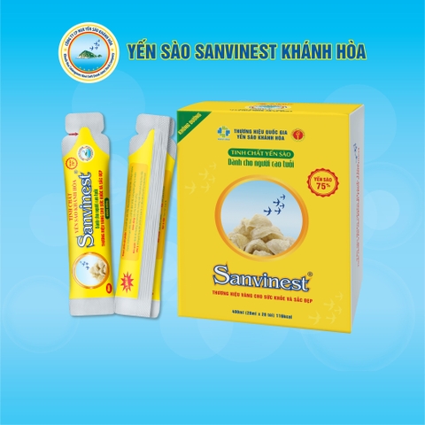 Tinh chất Yến sào Khánh Hòa Sanvinest Không đường dành cho Người cao tuổi, túi 20ml - Hộp 20 túi.