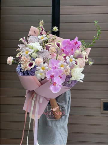 Bó Hoa Tông Hồng Tím Lan Hồ Điệp Mix Tulip