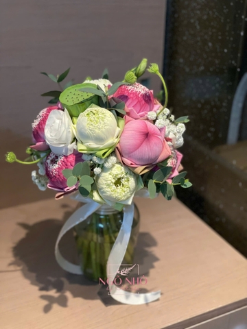 Bó Hoa Cưới Sen Hồng Mix Sen Trắng