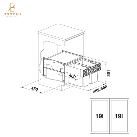 Thùng rác âm tủ 38 lít Blanco Select II 50/2 526201 - Dành cho hệ tủ 50cm