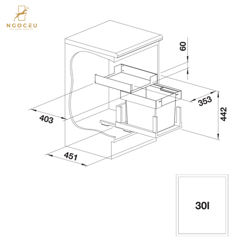 Thùng rác âm tủ 30 lít Blanco Select II 40/1 Combi 526304 - Dành cho hệ tủ 60cm