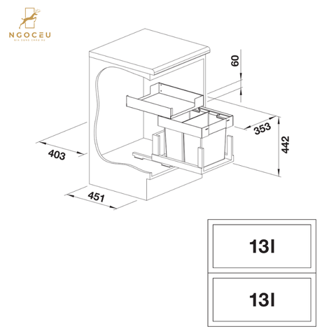 Thùng rác âm tủ 26 lít Blanco Select II 40/2 Combi 527854 - Dành cho hệ tủ 60cm