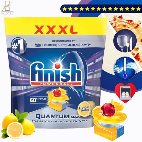 Viên rửa bát Finish Quantum Lemon 60 viên - Hương Chanh