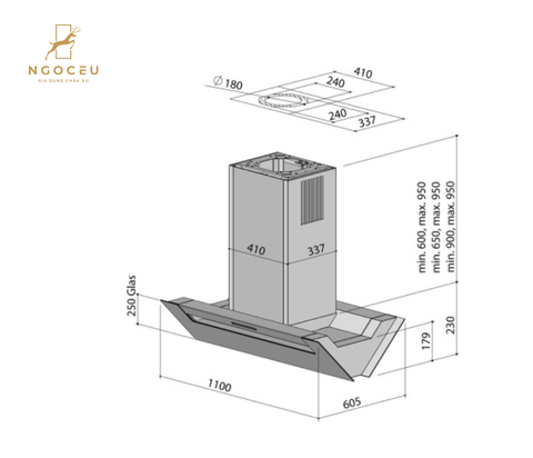 Máy hút mùi bàn đảo Berbel Ergoline BIH 110 EG - Màu inox