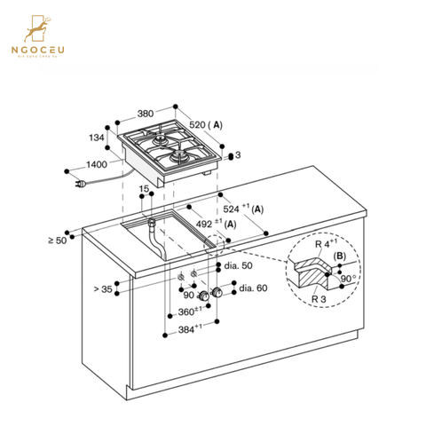 Bếp gas đôi âm Gaggenau VG425115F - Serie 400