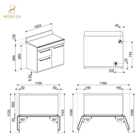 Bếp gas hỗn hợp kèm lò nướng Smeg TR103P
