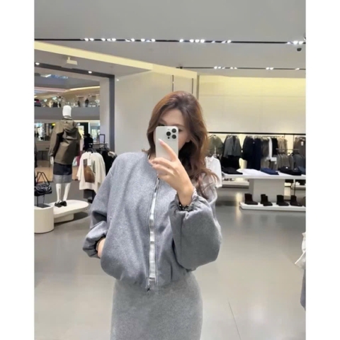 A430- Áo khoác bomber dạ mềm bo gấu 2 màu xám be