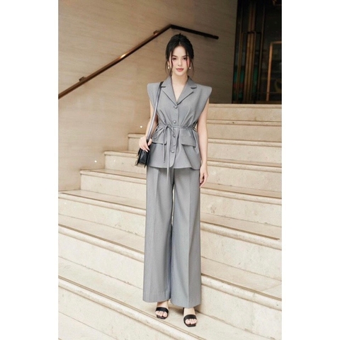SET303-Set áo tay hến đệm phai phối quần suông rộng
