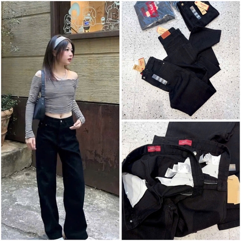 QUAN039- quần jeans đen suông nhà máy full tem dài 98-103cm