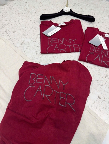 SET483-Set áo thun suông đỏ phối quần ống rộng ren