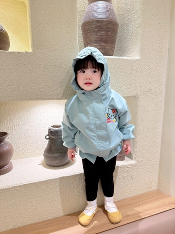 AOKID03-Áo gió 2 lớp lót lưới có mũ KITTY bé gái 4 màu