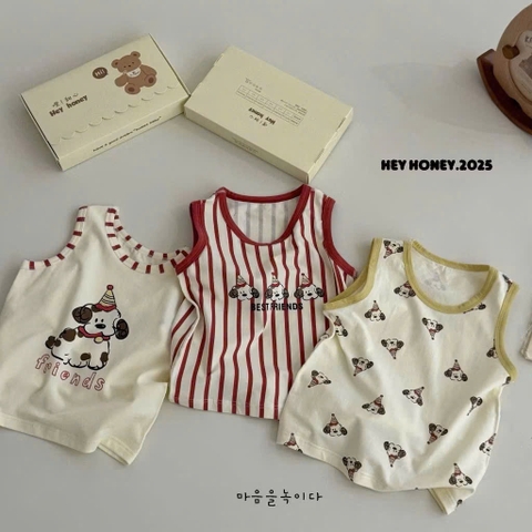 CB313- Combo 3 bộ cover Honey  cotton viền đỏ balo quần cộc