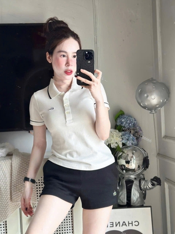 A304- Áo polo cổ trắng viền nhỏ thêu polo nổi tem nhà máy