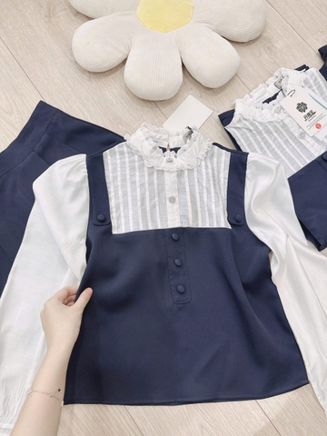 SET349- SET ÁO PHỐI LI CỔ REN MIX CHÂN VÁY XẾP Li 2 LỚP☘️