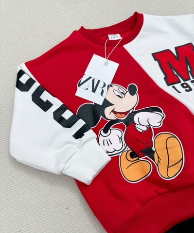 BN132-(9-26kg) Bộ nỉ dài tay bé trai mickey đỏ VNXK