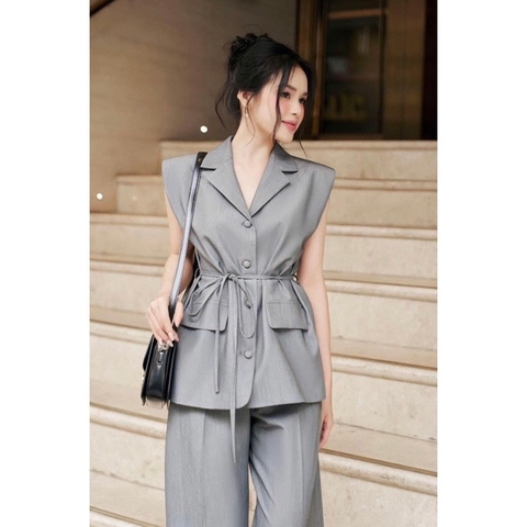 SET303-Set áo tay hến đệm phai phối quần suông rộng