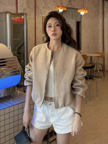 A430- Áo khoác bomber dạ mềm bo gấu 2 màu xám be