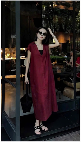 DAM133-Đâm cổ V chát LIEN xược màu đỏ tặng kèm áo quây đen