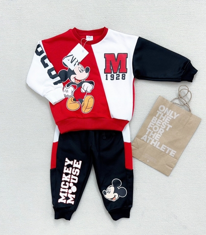 BN132-(9-26kg) Bộ nỉ dài tay bé trai mickey đỏ VNXK