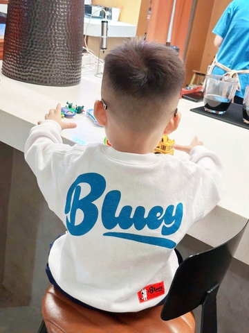 Bn134- Bộ nỉ dài tay bé trai trắng xanh hoạ tiết Cún PLuey VNXK