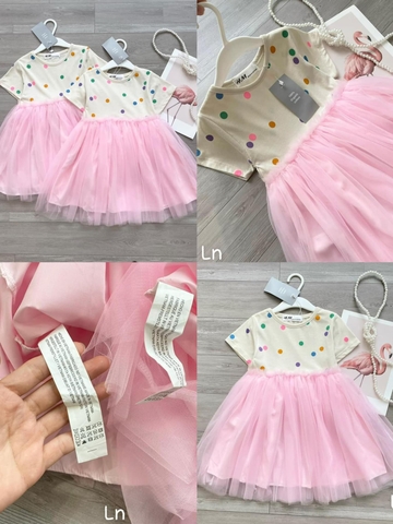 DAMKID010- Đầm tutu bồng màu hồng phối bi -đầm thiết kế