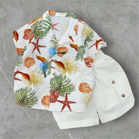 BT297- Bộ sơ mi Cam đũi tằm mix quần kaki trắng 2 cúc