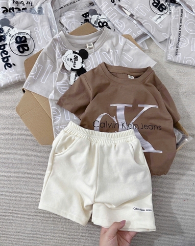 CB216-SEt 2 áo cotton +1 quần màu be C.KEY trẻ em