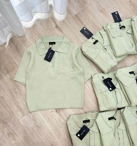 A288- áo len cổ bẻ màu xanh mint chất len nhà máy dệt dày dặn