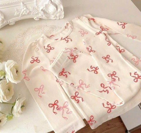 CB190 (9-27kg)-Combo 2 bộ nỉ díp nơ hồng cho bé gái